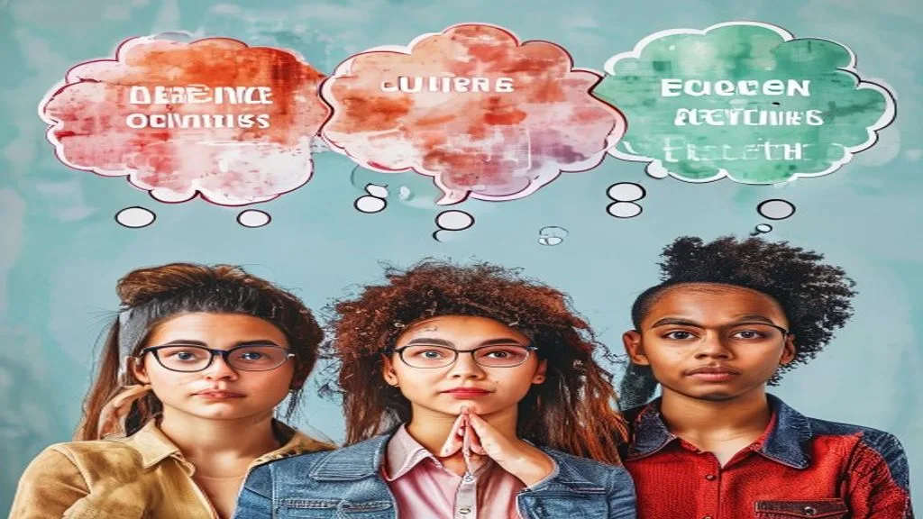Three distinct thought bubbles above a diverse group of people, representing different consumer needs and questions,